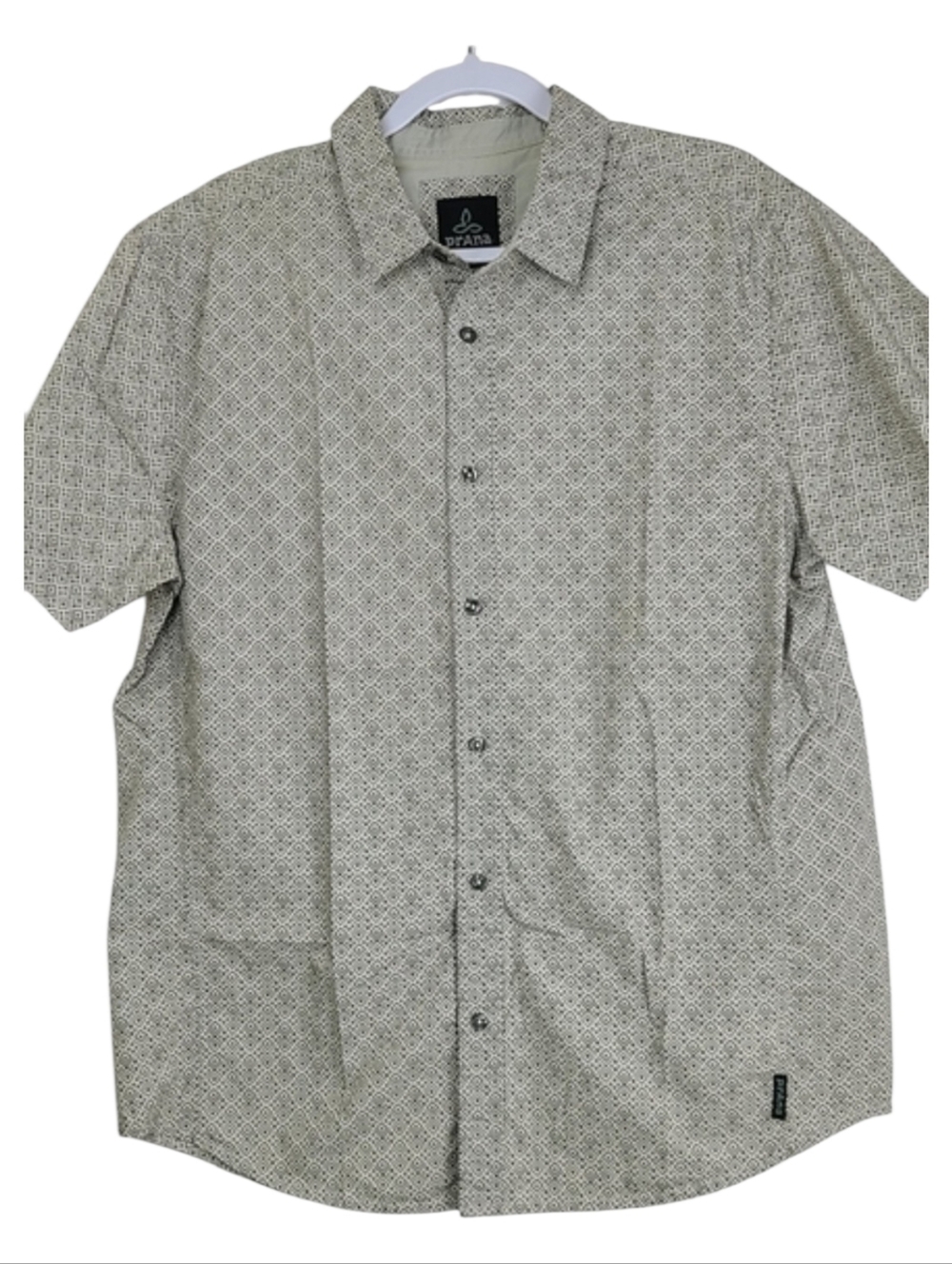 prAna Men’s Organic Cotton Blue Button Down Shirt Size L Short Sleeve Casual